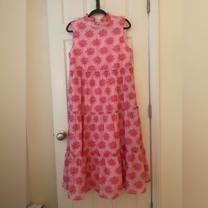 Pink floral midi-length dress. Purchased from a boutique. Never worn.